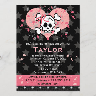 Invitaciones rosadas del cumpleaños del cráneo