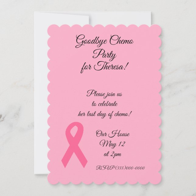 Invitaciones rosadas del fiesta de Chemo de la (Anverso)