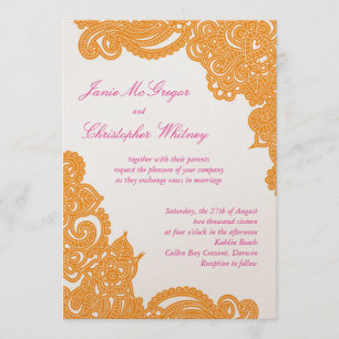 Invitaciones rosadas y anaranjadas de la boda de