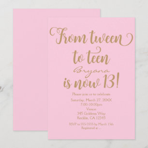 Invitaciones rosadas y doradas para la fiesta de c