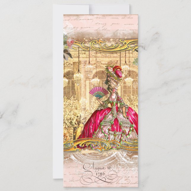 Invitaciones rosas de Marie Antoinette Versailles  (Anverso)