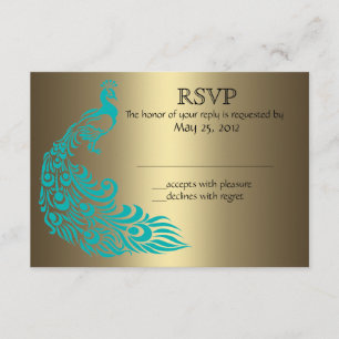 Invitaciones RSVP de Oro y Oro de Peacock Verde az