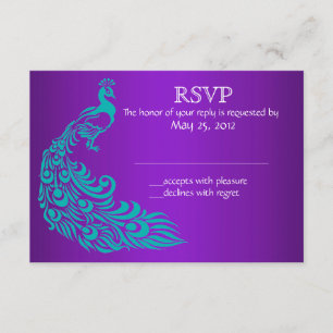 Invitaciones RSVP de pavo real morado y Verde azul