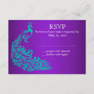 Invitaciones RSVP de pavo real morado y Verde azul