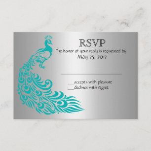 Invitaciones RSVP de Plata y Peacock Verde azulado