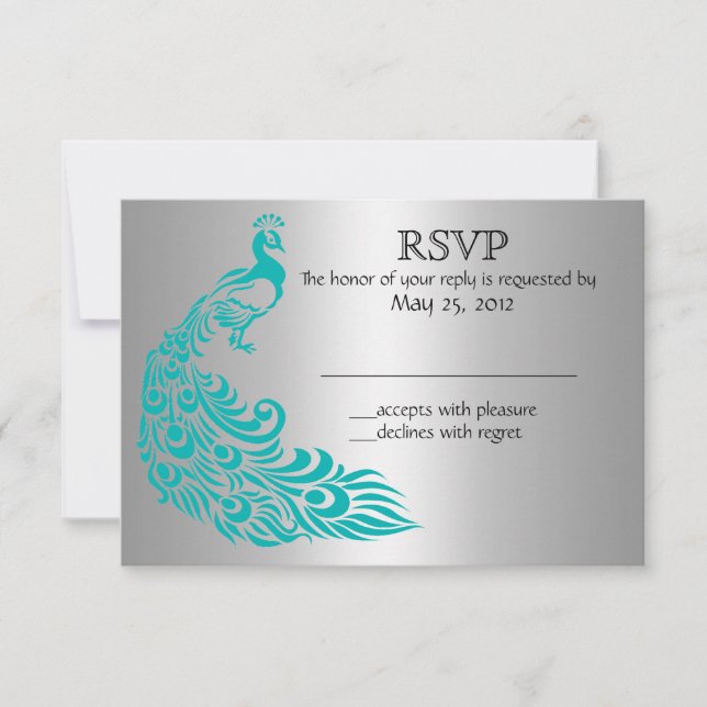 Invitaciones RSVP de Plata y Peacock Verde azulado (Anverso)