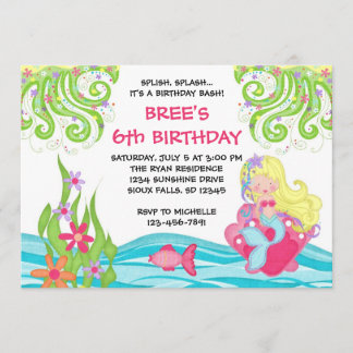 Invitaciones rubias del cumpleaños de la sirena