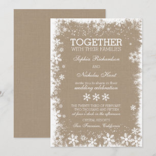 Invitaciones rusas a la boda de invierno con copos