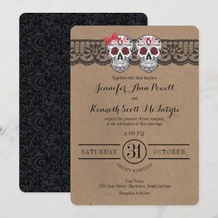 Invitaciones rusticas a casamiento de cráneo de kr
