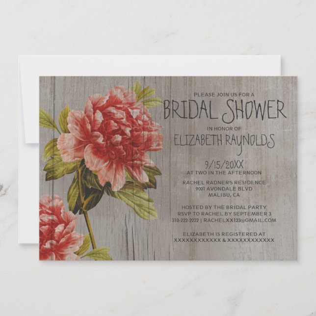 Invitaciones rusticas a ducha de novias (Anverso)