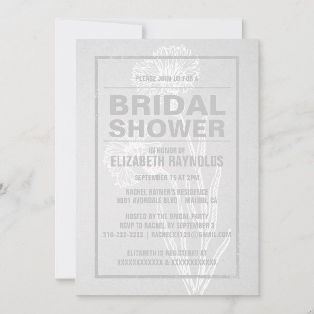 Invitaciones rusticas a ducha de novias blancas (Anverso)