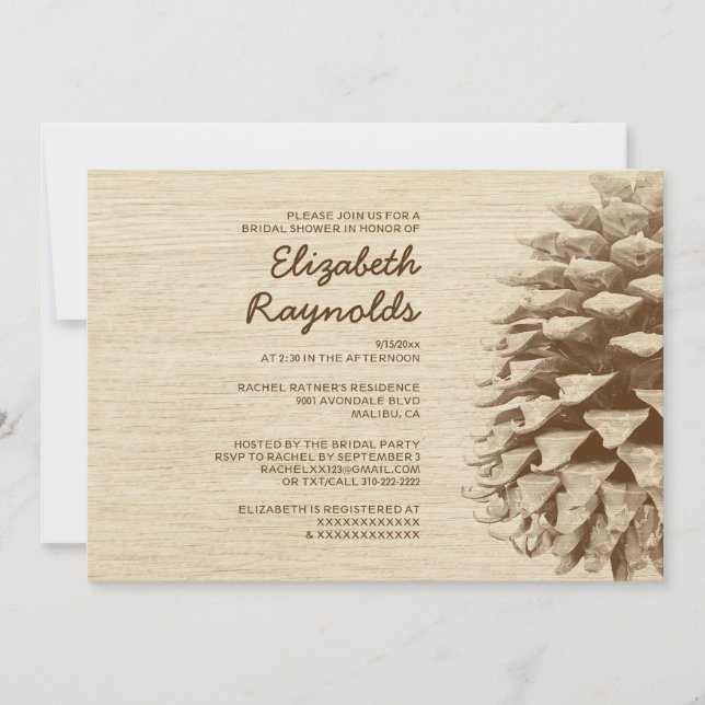 Invitaciones rusticas a ducha de novias con conos  (Anverso)