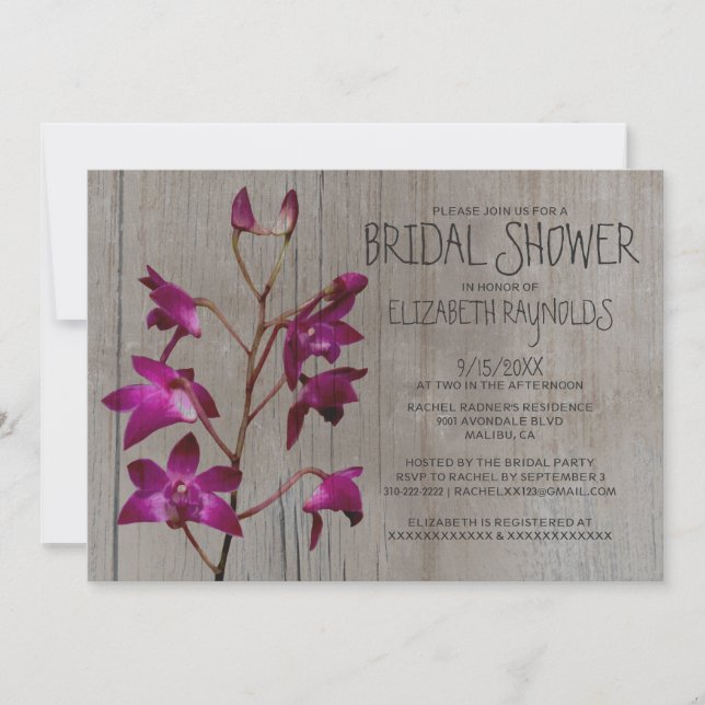 Invitaciones rusticas a ducha de novias con orquíd (Anverso)