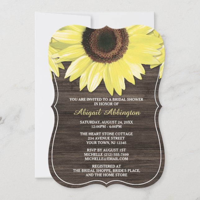 Invitaciones rusticas a ducha de novias de madera  (Anverso)