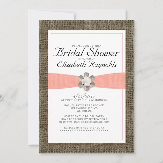 Invitaciones rusticas a ducha de novias en encaje  (Anverso)