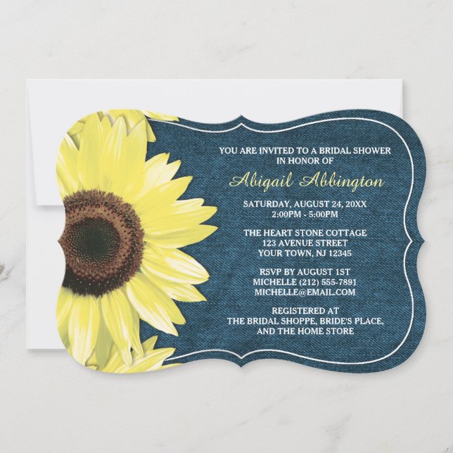 Invitaciones rusticas a ducha de novias por Denim  (Anverso)