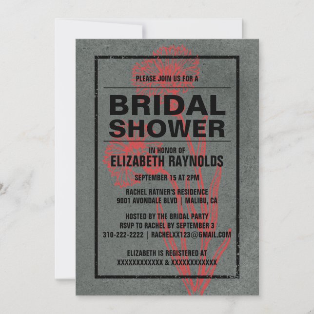 Invitaciones rusticas a ducha de novias rojas y ne (Anverso)