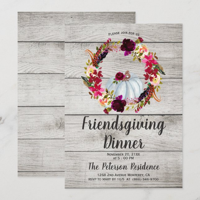 Invitaciones rusticas a la amistad floral borgoñon (Anverso / Reverso)