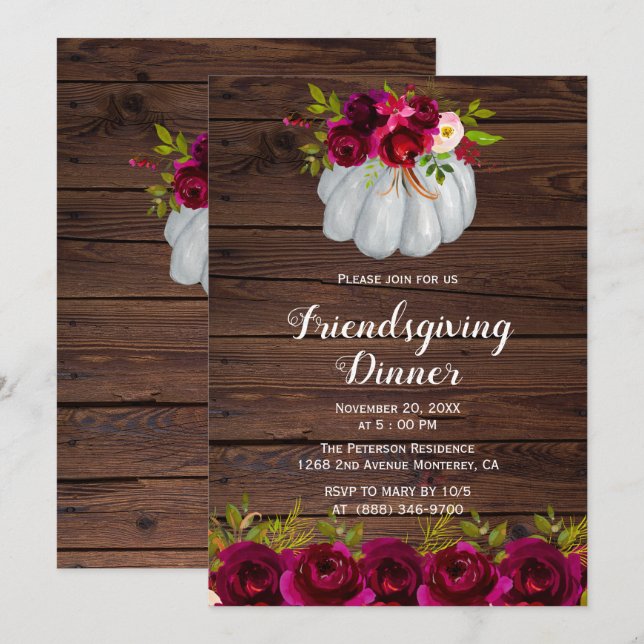 Invitaciones rusticas a la amistad floral borgoñon (Anverso / Reverso)