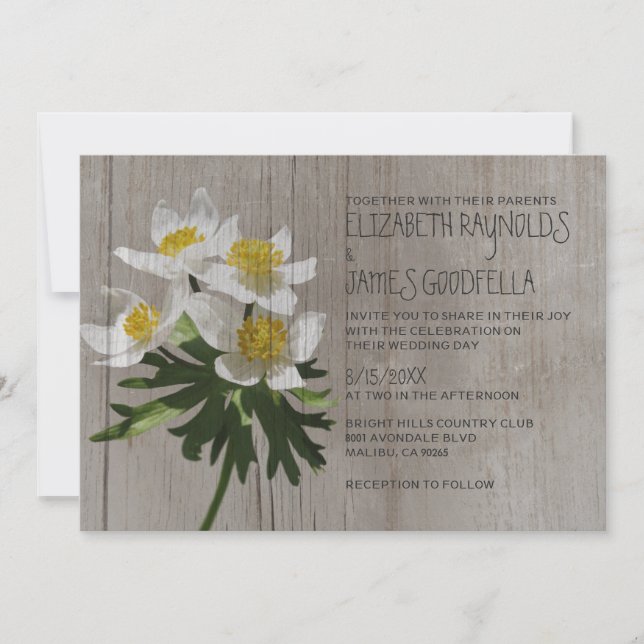 Invitaciones rusticas a la boda anémica (Anverso)