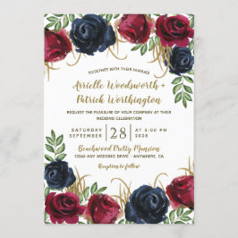 Invitaciones rusticas a la Boda Azul de Borgoña y 