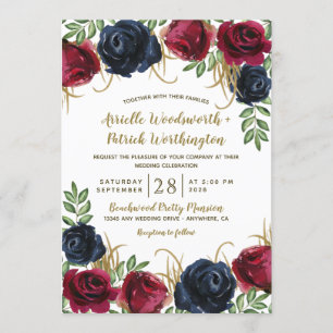 Invitaciones rusticas a la Boda Azul de Borgoña y