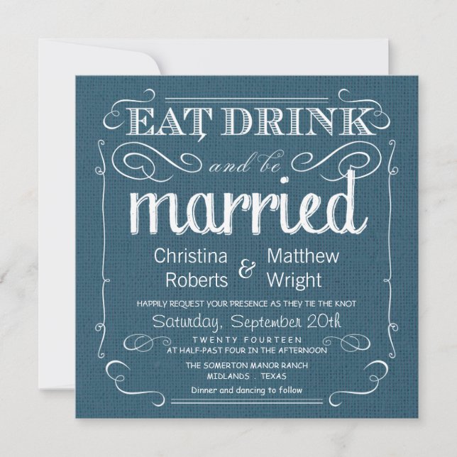 Invitaciones rusticas a la boda azul de Denim Burl (Anverso)