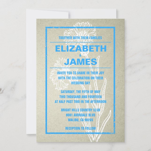Invitaciones rusticas a la boda Azul Y Blanca Vint (Anverso)