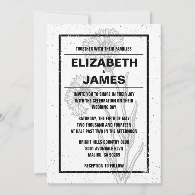 Invitaciones rusticas a la boda blanca y negra (Anverso)