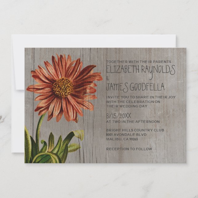 Invitaciones rusticas a la boda de Aster (Anverso)
