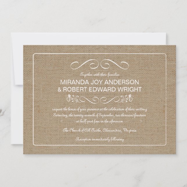 Invitaciones rusticas a la boda de bodas a la fies (Anverso)