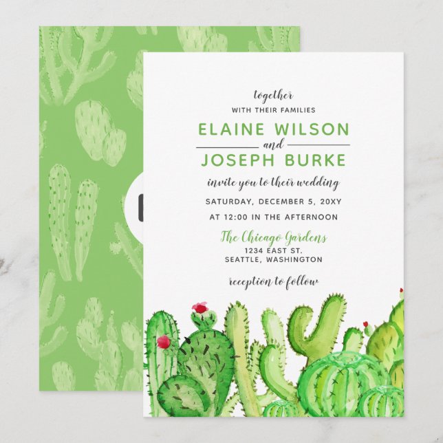 Invitaciones rusticas a la boda de Cacti (Anverso / Reverso)