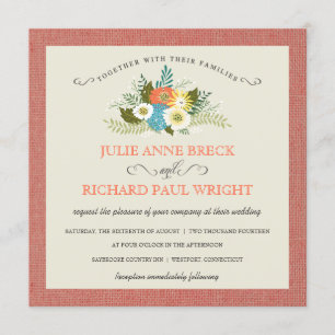 Invitaciones rusticas a la boda de campo en Burlap