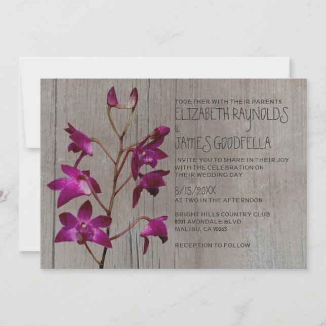 Invitaciones rusticas a la boda de Dendrobium Orqu (Anverso)