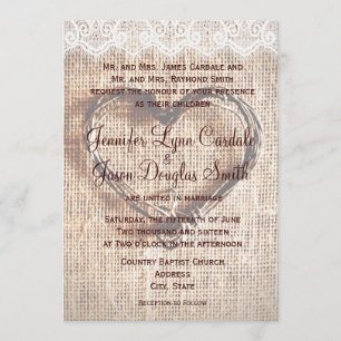 Invitaciones rusticas a la boda de dos corazones e
