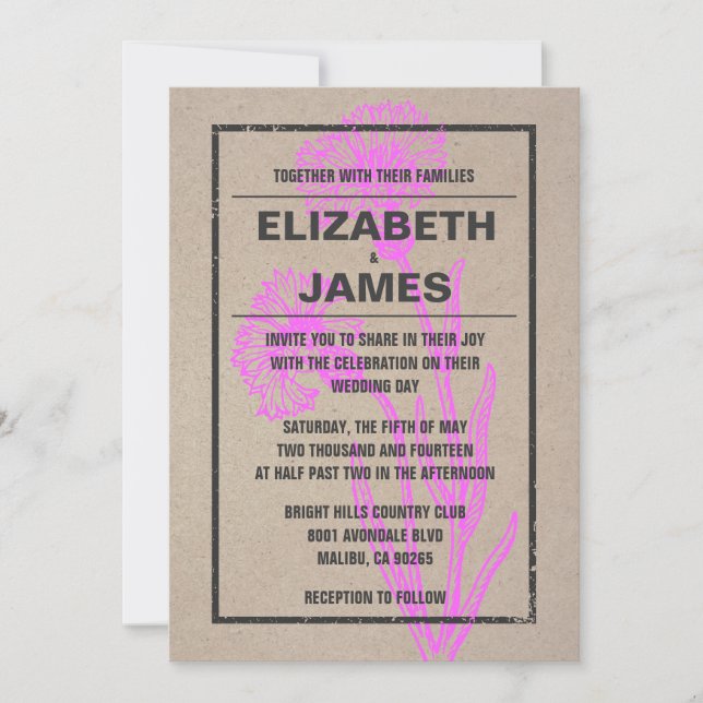 Invitaciones rusticas a la boda de flores de época (Anverso)