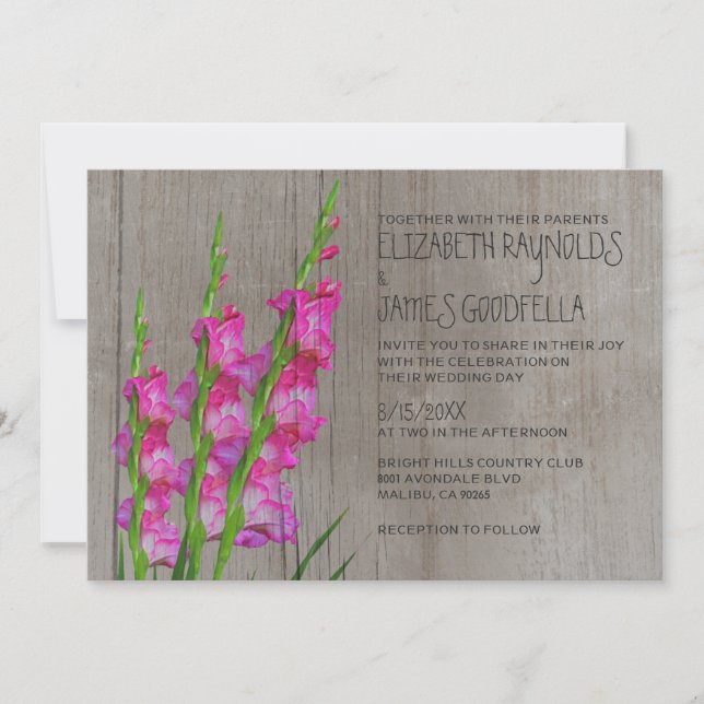 Invitaciones rusticas a la boda de gladiolus (Anverso)