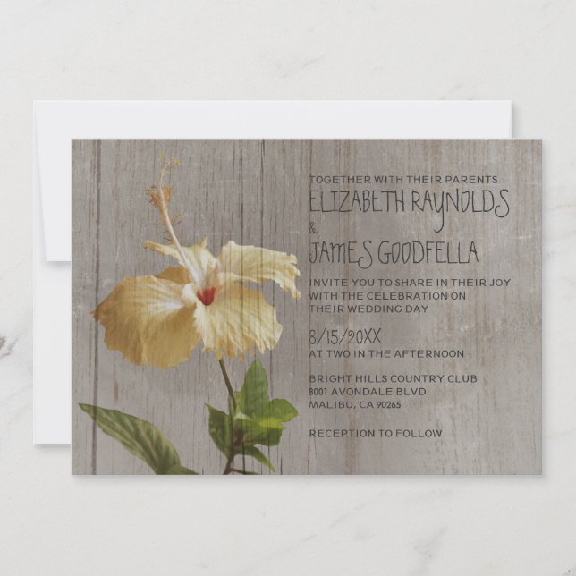 Invitaciones rusticas a la boda de Hibiscus (Anverso)