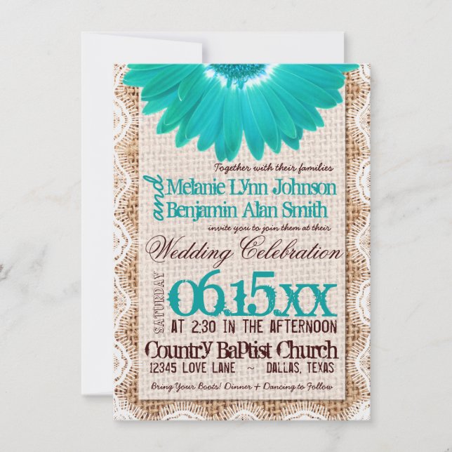 Invitaciones rusticas a la boda de la fiesta Verde (Anverso)