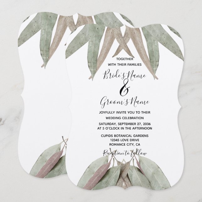 Invitaciones rusticas a la boda de la hoja de euca (Anverso / Reverso)