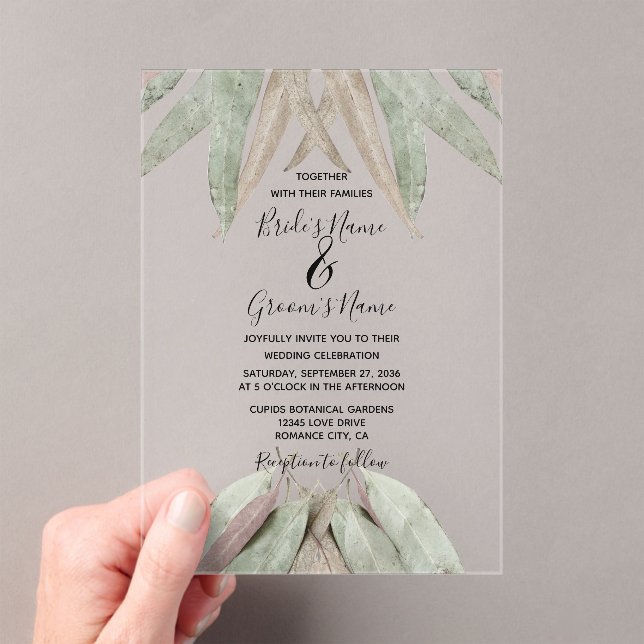Invitaciones rusticas a la boda de la hoja de euca (Insitu (portátil))