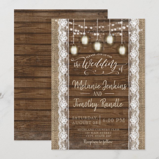 Invitaciones rusticas a la boda de la madera de la (Anverso / Reverso)