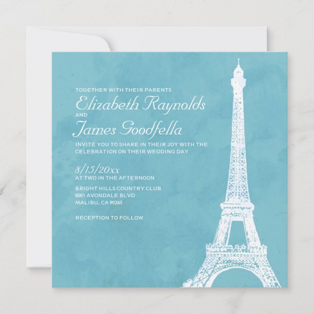 Invitaciones rusticas a la boda de la Torre Eiffel (Anverso)