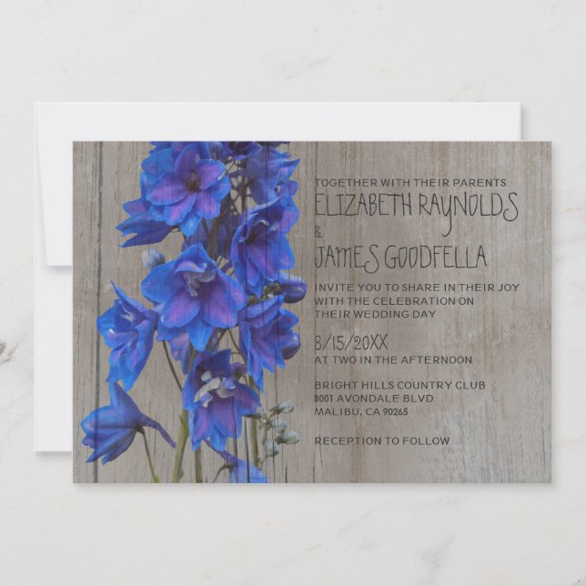Invitaciones rusticas a la boda de Larkspur (Anverso)