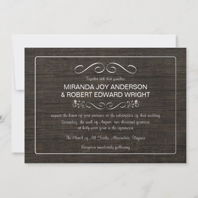 Invitaciones rusticas a la boda de madera de época (Anverso)