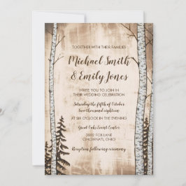Invitaciones rusticas a la boda de madera y árbole