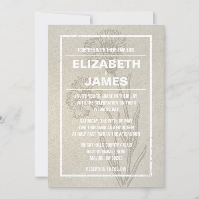 Invitaciones rusticas a la boda de marfil de época (Anverso)