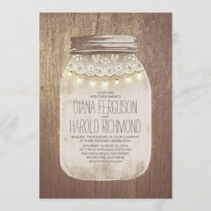 Invitaciones rusticas a la boda de Mason Jar