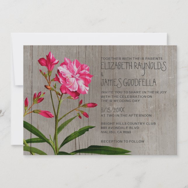 Invitaciones rusticas a la boda de Oleander (Anverso)