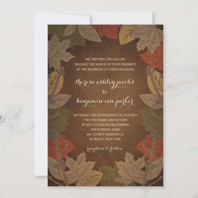 Invitaciones rusticas a la boda de otoño (Anverso)